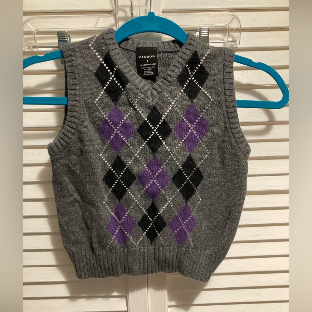 Argyle sweater vest in gray and purple, George boys size 5